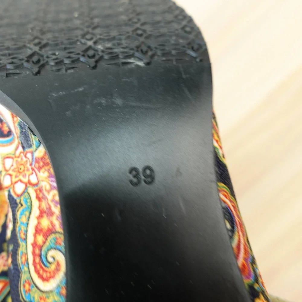 Paisley Mary Jane Pumps Womens 8 Blue Boho Festival Block Heel Artisan SOCOFY 39